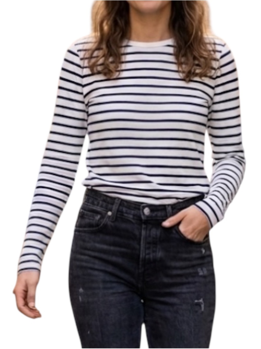 J.Crew Factory Women's Striped Long Sleeve Tee Navy White Cotton Modal Large